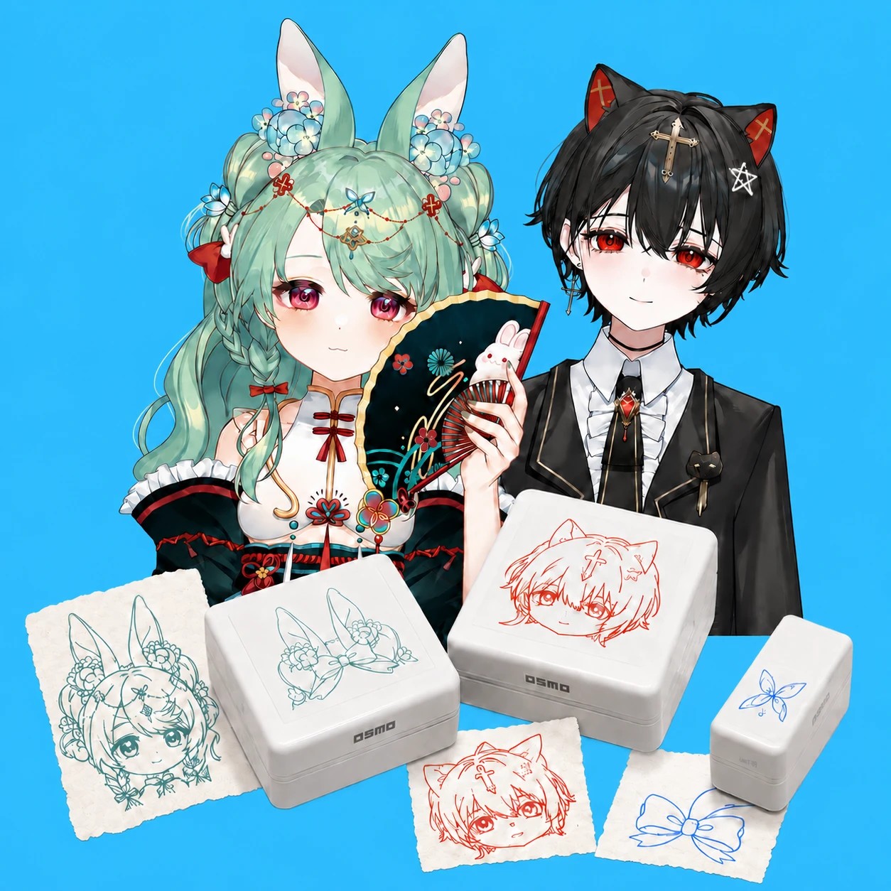紫苑ラピスと如月メノウ、オリジナルイラストをあしらったOSMOスタンプの制作イメージ